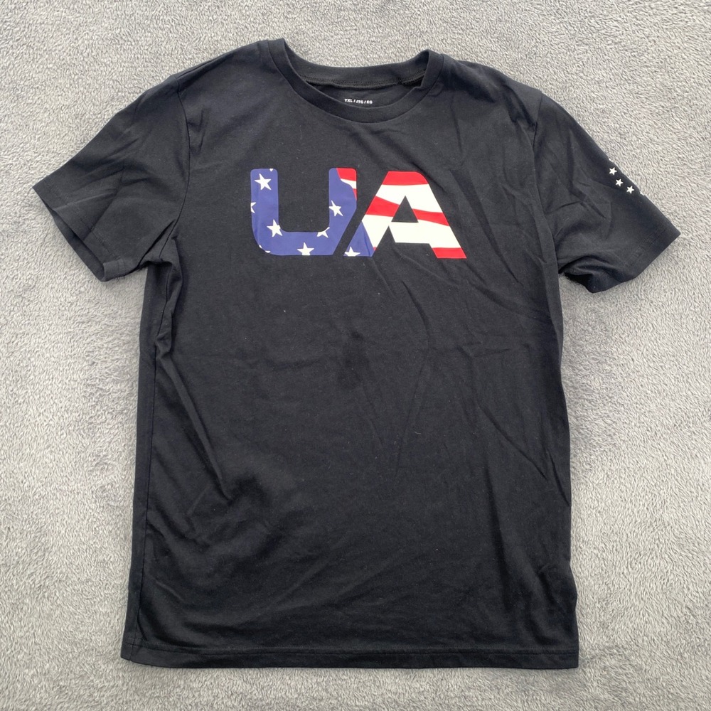 Under Armour T-Shirt Youth XL Black USA Flag Graphic Short Sleeve 1333348-001